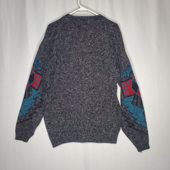 Jed 80s Vtg Cardigan Men Medium Gray Aztec South Western Grandpa Grunge Button - Picture 2 of 9